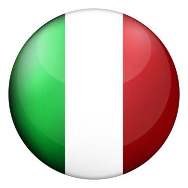 İtalya bayraklı cam top. Yuvarlak küre, şablon simgesi. İtalyan ulusal sembolü. Parlak gerçekçi top, beyaz arkaplanda işaretlenmiş üç boyutlu soyut vektör çizimi. Büyük kabarcık.