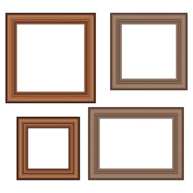 Tasarımınız için bir dizi kare altın antika ahşap çerçeve. Klasik kılıf. Mesaj için yer. Antika altın sarısı, güzel dikdörtgen çerçeveler. Şablon vektör illüstrasyonu.