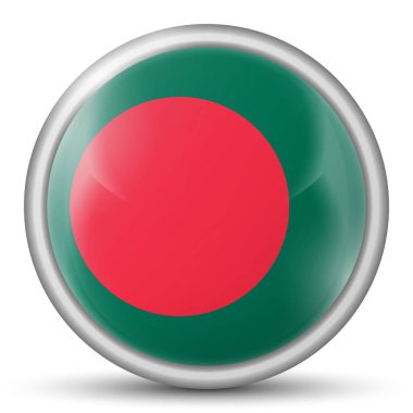 Bangladeş bayraklı cam top. Yuvarlak küre, şablon simgesi. Ulusal sembol. Parlak gerçekçi top, beyaz arkaplanda işaretlenmiş üç boyutlu soyut vektör çizimi. Büyük kabarcık.