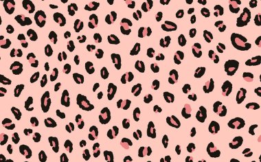 Soyut modern leopar pürüzsüz desen. Hayvanlar modaya uygun arka plan. Baskı, kart, kartpostal, kumaş, tekstil için bej ve siyah dekoratif vektör çizimi. Modern stilize cilt süsü.