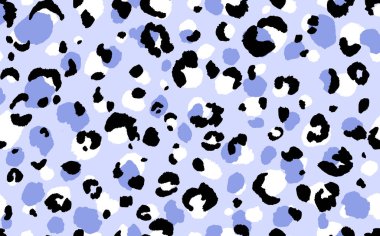 Soyut modern leopar pürüzsüz desen. Hayvanlar modaya uygun arka plan. Baskı, kart, kartpostal, kumaş ve tekstil için mavi ve siyah dekoratif vektör çizimi. Modern stilize cilt süsü.