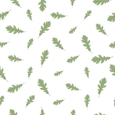 Beyaz arka planda renkli egzotik yaprakları olan dikişsiz çiçek deseni. Tropik yeşil meşe dalları. Duvar kağıdı, poster, kart, kumaş ve tekstil için moda vektör stoku çizimi.