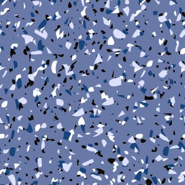 Geometrik mavi terrazzo pürüzsüz desen. Soyut renkli modern arka plan. İnternet ve baskı için taş tasarımı. Venedik fayansları, döşeme dekorları. Kaotik pastel doku.