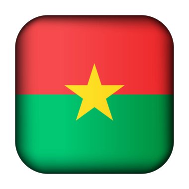 Burkina Faso bayraklı cam top. Kare şablon simgesi. Ulusal sembol. Parlak gerçekçi küp, üç boyutlu soyut vektör çizimi vurgulandı. Büyük kadran, dört kare.