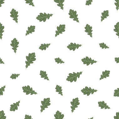 Beyaz arka planda renkli egzotik yaprakları olan dikişsiz çiçek deseni. Tropik yeşil meşe dalları. Duvar kağıdı, poster, kart, kumaş ve tekstil için moda vektör stoku çizimi.