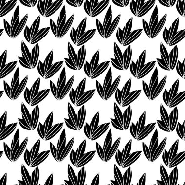 Çiçeksiz desenli, tek renkli egzotik yapraklı, modern arka planlı. Tropik siyah beyaz dallar. Duvar kağıdı, poster, kart, kumaş ve tekstil için moda vektör stoku çizimi.