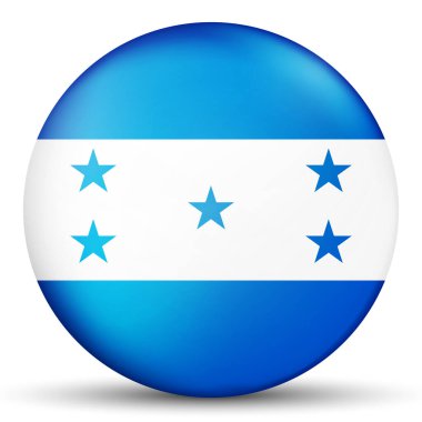 Honduras bayraklı cam top. Yuvarlak küre, şablon simgesi. Ulusal sembol. Parlak gerçekçi top, beyaz arkaplanda işaretlenmiş üç boyutlu soyut vektör çizimi. Büyük kabarcık.