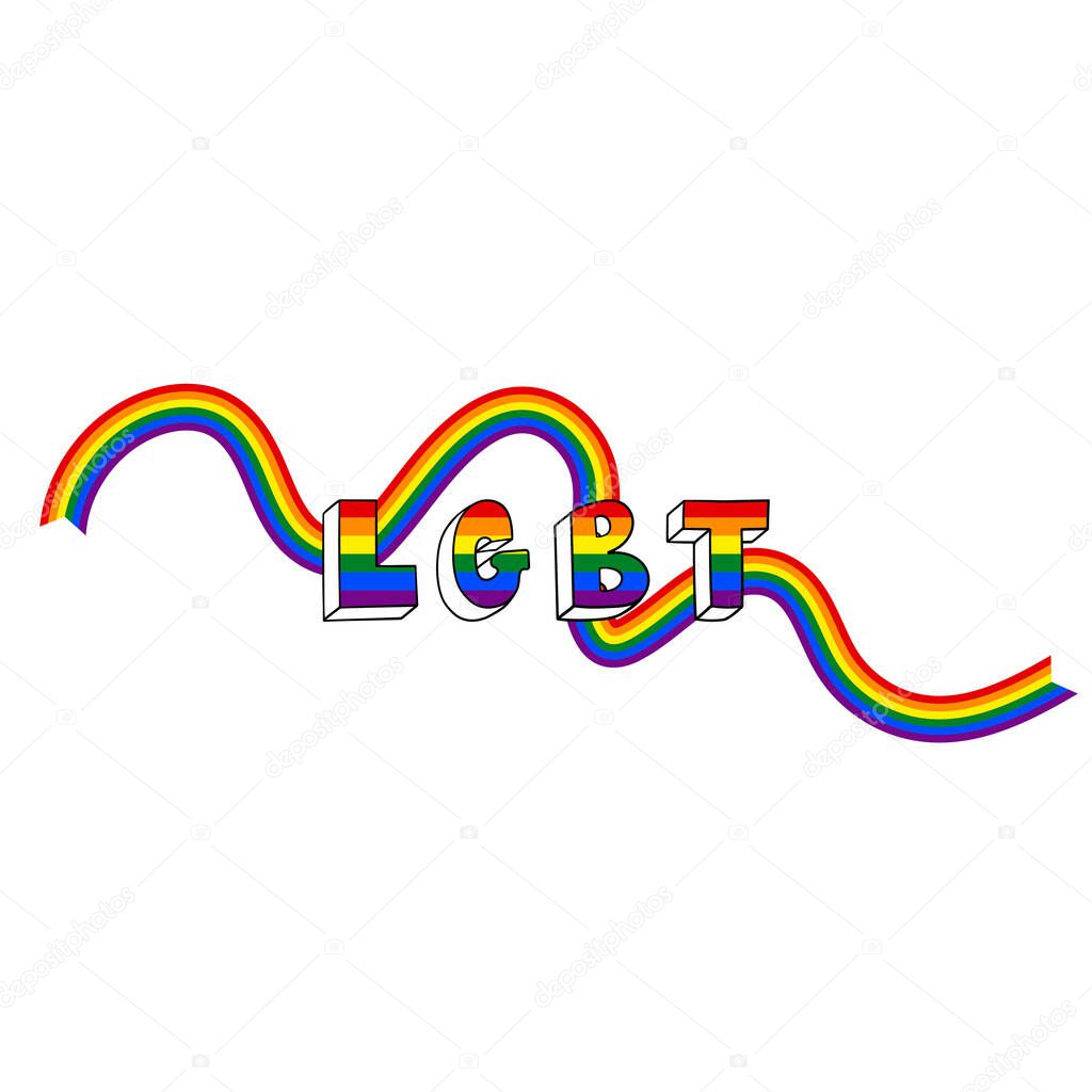 Lettering LGBT, ribbon, tape. Set of LGBT icons. Template design, vector illustration. Love wins. Geometric shapes in the colors on the rainbow. Colorful symbols. Gay pride collection. Banner.