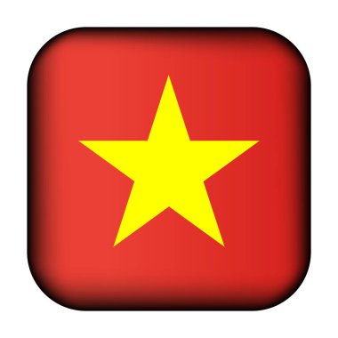 Vietnam bayrağı taşıyan cam bir top. Kare şablon simgesi. Vietnam ulusal sembolü. Parlak gerçekçi küp, üç boyutlu soyut vektör çizimi vurgulandı. Büyük kadran, dört kare..