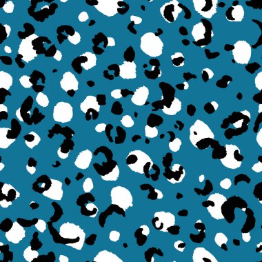 Soyut modern leopar pürüzsüz desen. Hayvanlar modaya uygun arka plan. Baskı, kart, kartpostal, kumaş ve tekstil için mavi dekoratif vektör stok çizimi. Modern stilize cilt süsü