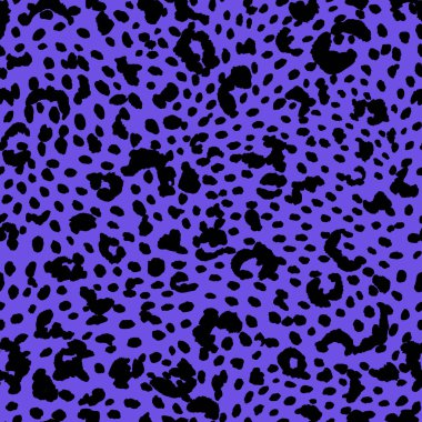 Soyut modern leopar pürüzsüz desen. Hayvanlar modaya uygun arka plan. Parmak izi, kart, kartpostal, kumaş ve tekstil için mor ve siyah dekoratif vektör stok çizimi. Modern stilize cilt süsü