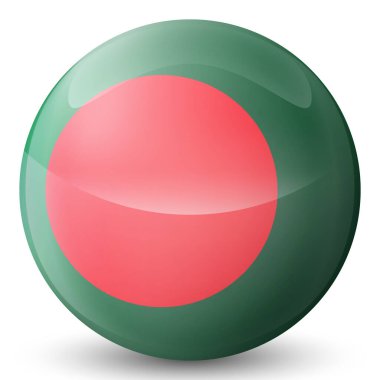 Bangladeş bayraklı cam top. Yuvarlak küre, şablon simgesi. Ulusal sembol. Parlak gerçekçi top, beyaz arkaplanda işaretlenmiş üç boyutlu soyut vektör çizimi. Büyük kabarcık.