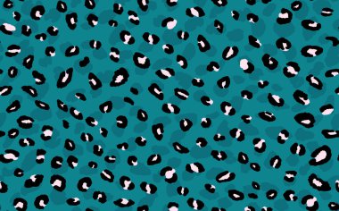 Soyut modern leopar pürüzsüz desen. Hayvanlar modaya uygun arka plan. Baskı, kart, kartpostal, kumaş ve tekstil için mavi dekoratif vektör stok çizimi. Modern stilize cilt süsü