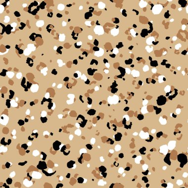 Soyut modern leopar pürüzsüz desen. Hayvanlar modaya uygun arka plan. Baskı, kart, kartpostal, kumaş, tekstil için bej ve siyah dekoratif vektör çizimi. Modern stilize cilt süsü