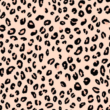 Soyut modern leopar pürüzsüz desen. Hayvanlar modaya uygun arka plan. Baskı, kart, kartpostal, kumaş, tekstil için bej ve siyah dekoratif vektör çizimi. Modern stilize cilt süsü