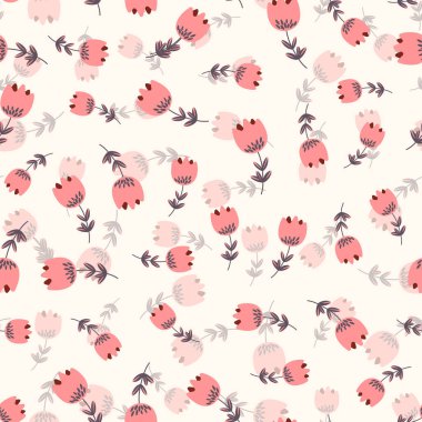 Geleneksel halk sanatları süslerine dayanan kusursuz çiçek desenleri. Işıklı arka planda renkli çiçekler. İskandinav tarzı. İsveç İskandinav tarzı. Vektör çizimi. Basit minimalist desen