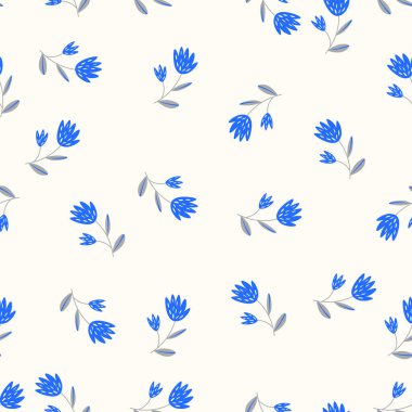 Geleneksel halk sanatları süslerine dayanan kusursuz çiçek desenleri. Işıklı arka planda renkli çiçekler. İskandinav tarzı. İsveç İskandinav tarzı. Vektör çizimi. Basit minimalist desen