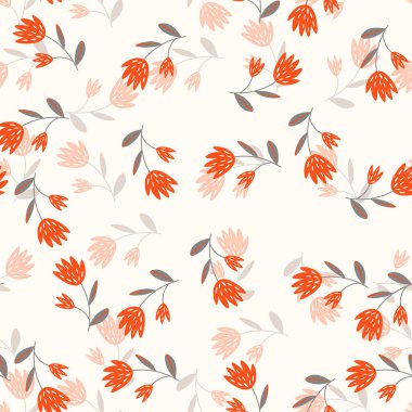 Geleneksel halk sanatları süslerine dayanan kusursuz çiçek desenleri. Işıklı arka planda renkli çiçekler. İskandinav tarzı. İsveç İskandinav tarzı. Vektör çizimi. Basit minimalist desen