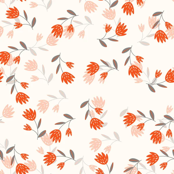 Geleneksel halk sanatları süslerine dayanan kusursuz çiçek desenleri. Işıklı arka planda renkli çiçekler. İskandinav tarzı. İsveç İskandinav tarzı. Vektör çizimi. Basit minimalist desen