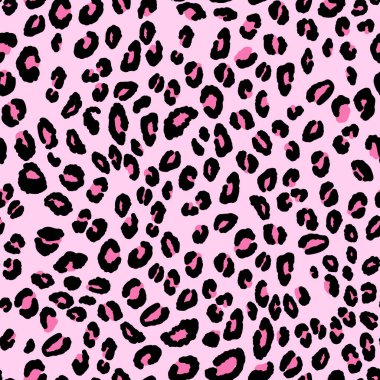 Soyut modern leopar pürüzsüz desen. Hayvanlar modaya uygun arka plan. Baskı, kart, kartpostal, kumaş, tekstil için PINK ve siyah dekoratif vektör stok çizimi. Modern stilize cilt süsü
