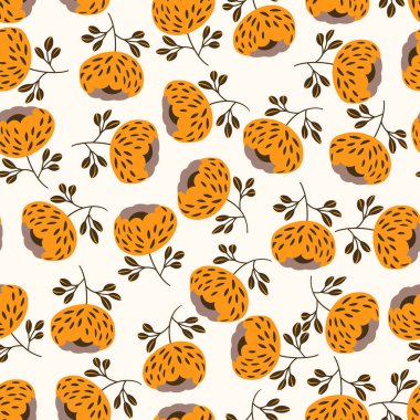 Geleneksel halk sanatları süslerine dayanan kusursuz çiçek desenleri. Işıklı arka planda renkli çiçekler. İskandinav tarzı. İsveç İskandinav tarzı. Vektör çizimi. Basit minimalist desen