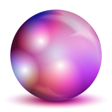 Cam renkli top ya da değerli inci. Parlak gerçekçi top, beyaz arkaplanda işaretlenmiş üç boyutlu soyut vektör çizimi. Gölgeli büyük metal baloncuk