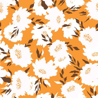 Çiçeksiz, el çizimi gül rengi. Çiçekler ve yapraklarla dolu şirin bir yaz geçmişi var. Modern çiçek kompozisyonları. Duvar kağıdı, poster, kart, kumaş ve tekstil için moda vektör stoku çizimi