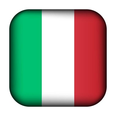 İtalya bayraklı cam top. Kare şablon simgesi. İtalyan ulusal sembolü. Parlak gerçekçi küp, üç boyutlu soyut vektör çizimi vurgulandı. Büyük kadran, dört kare.