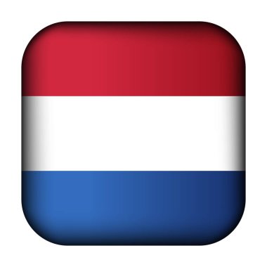 Hollanda bayrağı taşıyan cam ışıklı top. Kare şablon simgesi. Hollanda ulusal sembolü. Parlak gerçekçi küp, üç boyutlu soyut vektör çizimi vurgulandı. Büyük kadran, dört kare.