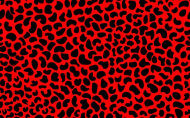 Soyut modern leopar pürüzsüz desen. Hayvanlar modaya uygun arka plan. Baskı, kart, kartpostal, kumaş ve tekstil için kırmızı ve siyah dekoratif vektör çizimi. Modern stilize cilt süsü