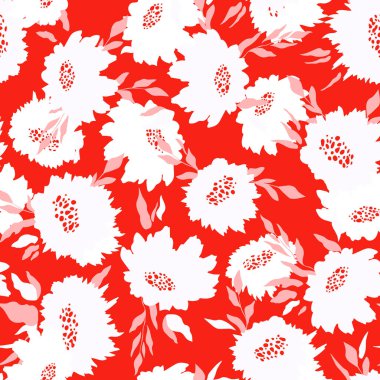 Çiçeksiz, el çizimi gül rengi. Çiçekler ve yapraklarla dolu şirin bir yaz geçmişi var. Modern çiçek kompozisyonları. Duvar kağıdı, poster, kart, kumaş ve tekstil için moda vektör stoku çizimi