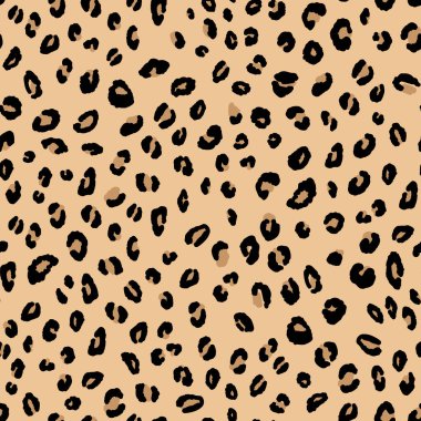 Soyut modern leopar pürüzsüz desen. Hayvanlar modaya uygun arka plan. Baskı, kart, kartpostal, kumaş, tekstil için bej ve siyah dekoratif vektör çizimi. Modern stilize cilt süsü