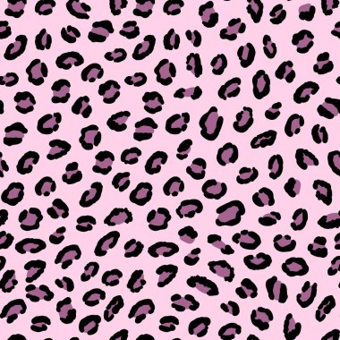 Soyut modern leopar pürüzsüz desen. Hayvanlar modaya uygun arka plan. Baskı, kart, kartpostal, kumaş, tekstil için PINK ve siyah dekoratif vektör stok çizimi. Modern stilize cilt süsü