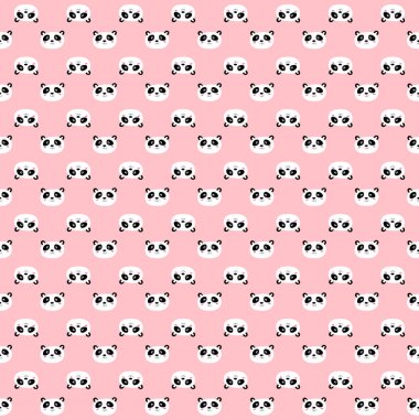 Pembe arka planda sevimli pandası olan kusursuz bir desen. Komik Asya hayvanları. Kart, çocuklar için kartpostallar. Kumaş, tekstil, duvar kağıdı, poster, hediye paketi için düz vektör çizimi