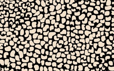Soyut modern leopar pürüzsüz desen. Hayvanlar modaya uygun arka plan. Baskı, kart, kartpostal, kumaş, tekstil için bej ve siyah dekoratif vektör çizimi. Modern stilize cilt süsü
