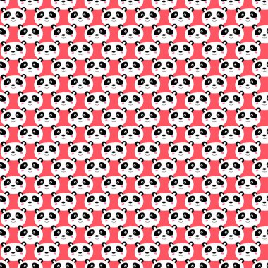 Pembe arka planda sevimli pandası olan kusursuz bir desen. Komik Asya hayvanları. Kart, çocuklar için kartpostallar. Kumaş, tekstil, duvar kağıdı, poster, hediye paketi için düz vektör çizimi