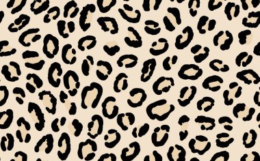 Soyut modern leopar pürüzsüz desen. Hayvanlar modaya uygun arka plan. Baskı, kart, kartpostal, kumaş, tekstil için bej ve siyah dekoratif vektör çizimi. Modern stilize cilt süsü