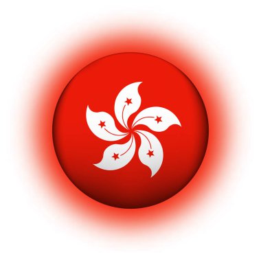 Hong Kong bayraklı cam top. Yuvarlak küre, şablon simgesi. Ulusal sembol. Parlak gerçekçi top, beyaz arkaplanda işaretlenmiş üç boyutlu soyut vektör çizimi. Büyük kabarcık