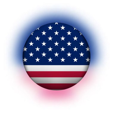 Amerikan bayrağı taşıyan cam ışıklı top. Yuvarlak küre, şablon simgesi. Amerikan ulusal sembolü. Parlak gerçekçi top, beyaz arkaplanda işaretlenmiş üç boyutlu soyut vektör çizimi. Büyük kabarcık