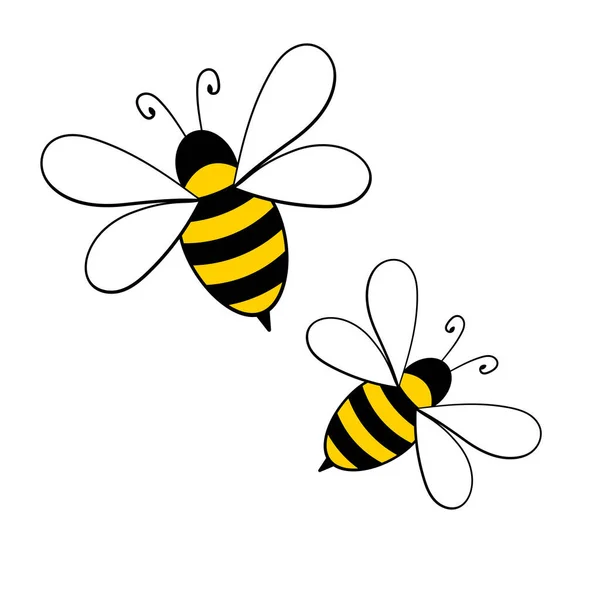 Mascota de la abeja. Una abeja pequeña vuela. Colección de avispas. Personajes vectoriales. Icono del incesto. Plantilla de diseño para invitación, tarjetas. Estilo Doodle — Archivo Imágenes Vectoriales