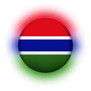 Gambiya bayraklı cam top. Yuvarlak küre, şablon simgesi. Gambiya ulusal sembolü. Parlak gerçekçi top, beyaz arkaplanda işaretlenmiş üç boyutlu soyut vektör çizimi. Büyük kabarcık