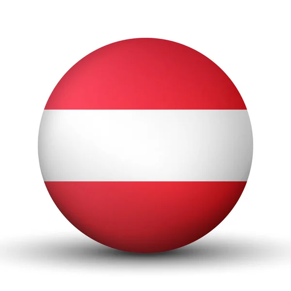 Avusturya bayraklı cam top. Yuvarlak küre, şablon simgesi. Avusturya ulusal sembolü. Parlak gerçekçi top, beyaz arkaplanda işaretlenmiş üç boyutlu soyut vektör çizimi. Büyük kabarcık — Stok Vektör