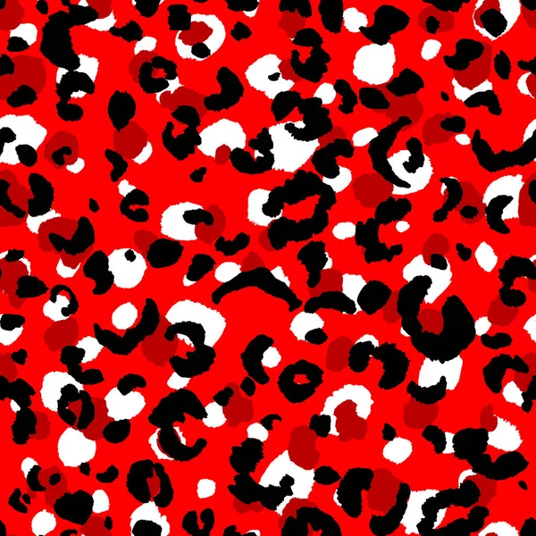 현대의 표범의 거무스름 한 무늬. 동물들은 유행하는 배경이다. 빨간색 과 검정 색 벡터 주식 삽화 인쇄, 카드, 엽서, 직물, 직물. 정형화 된 피부의 현대 의장 식품 — 스톡 벡터