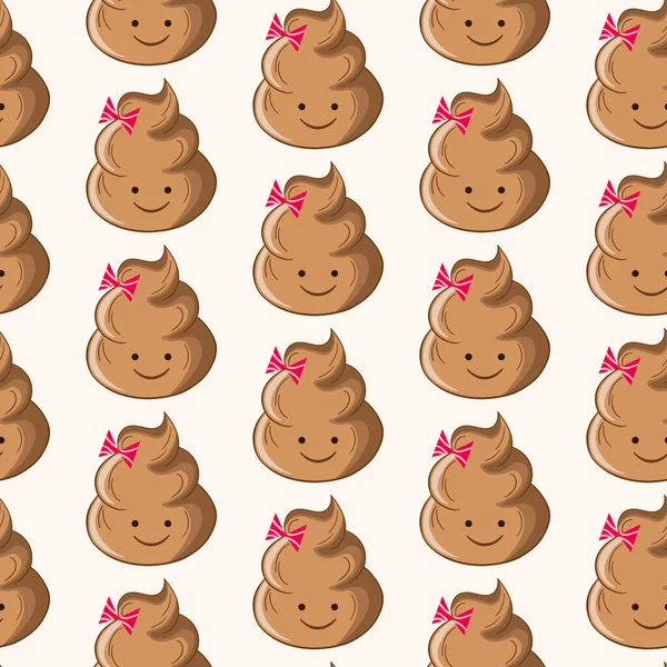 Seamless pattern with kawaii poop on white background. Cartoon poo, feces icons. Shit patterns, evil turd. Vector illustration for invitation, poster, card, fabric, textile. Doodle style — Stock Vector