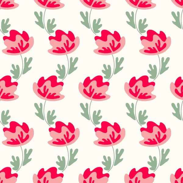 Seamless floral pattern based on traditional folk art ornaments. Colorful flowers on light background. Scandinavian style. Sweden nordic style. Vector illustration. Simple minimalistic pattern — Stock Vector