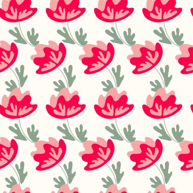 Geleneksel halk sanatları süslerine dayanan kusursuz çiçek desenleri. Işıklı arka planda renkli çiçekler. İskandinav tarzı. İsveç İskandinav tarzı. Vektör çizimi. Basit minimalist desen