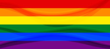 Bayrak LGBT kare simgesi, rozet veya düğme. Şablon tasarımı, vektör çizimi. Aşk kazanır. Gökkuşağı renklerinde LGBT sembolü. Gay gururu tekstil geçmişi