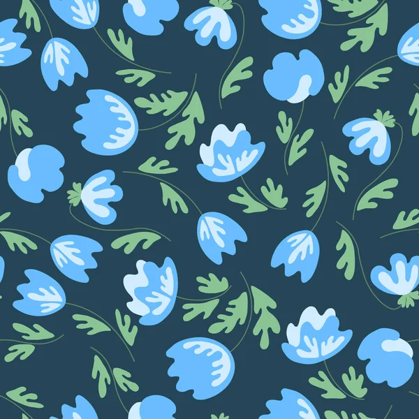 Nahtloses Blumenmuster, das auf traditionellen Ornamenten der Volkskunst beruht. Moderne Blumen auf farbigem Hintergrund. Skandinavischer Stil. Schweden nordisch. Vektorillustration. Einfaches minimalistisches Muster — Stockvektor