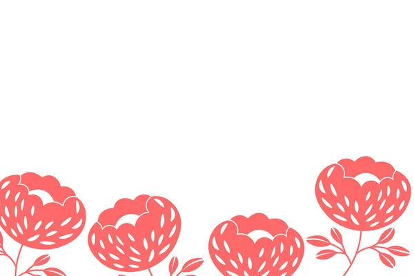 Marco floral basado en ornamentos tradicionales de arte popular sobre fondo blanco. Borde adornado con flores rosadas. Ilustración de stock vectorial para papel pintado, carteles, tarjeta. Estilo escandinavo. Copiar espacio — Archivo Imágenes Vectoriales