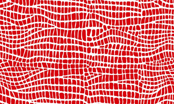 Abstraktes modernes Krokodilleder mit nahtlosem Muster. Tiere trendy Hintergrund. Rot-weiße dekorative Vektorillustration für Druck, Stoff, Textil. Modernes Ornament aus stilisierter Alligatorhaut — Stockvektor